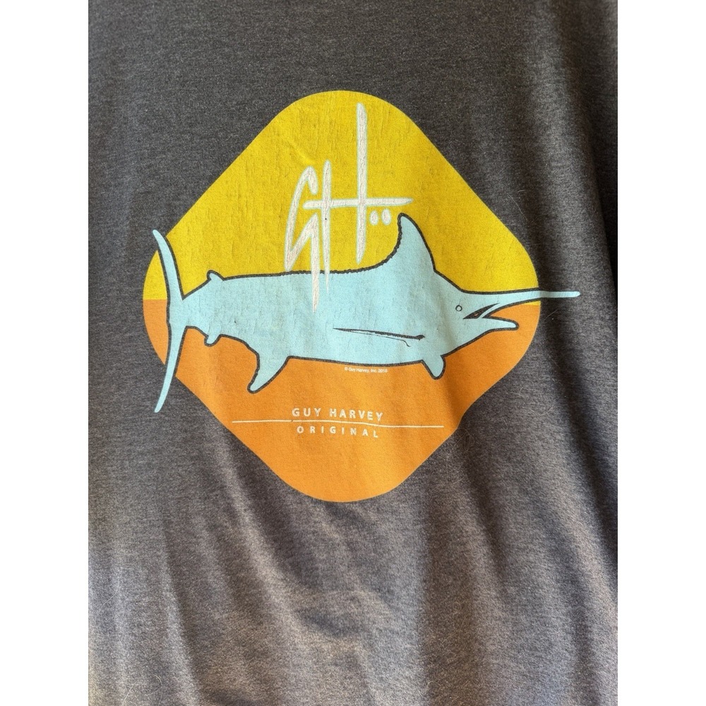 Guy Harvey Graphic Pocket‎ T-Shirt Gray Crew Neck Men's 2XL